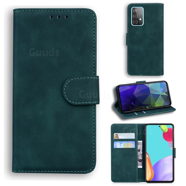 Retro Classic Skin Feel Leather Wallet Phone Case for Samsung Galaxy A52 5G - Green