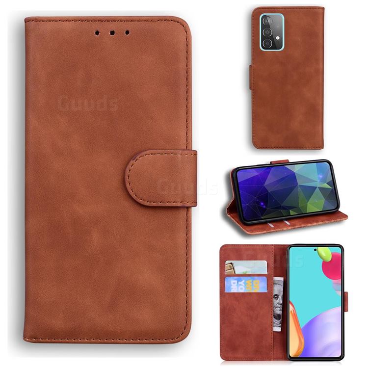 Retro Classic Skin Feel Leather Wallet Phone Case for Samsung Galaxy A52 5G - Brown