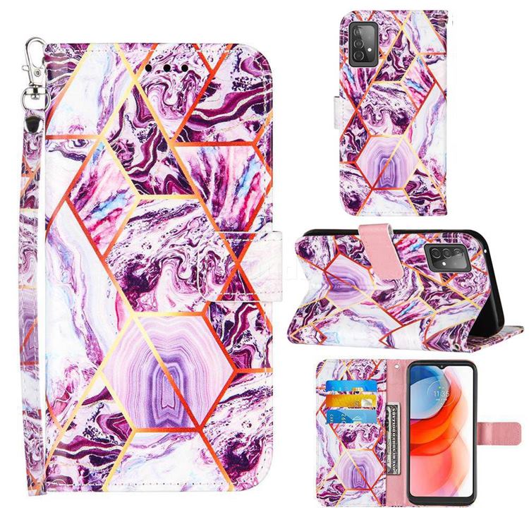 Dream Purple Stitching Color Marble Leather Wallet Case for Samsung Galaxy A52 5G