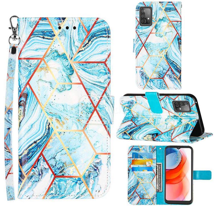 Lake Blue Stitching Color Marble Leather Wallet Case for Samsung Galaxy A52 5G