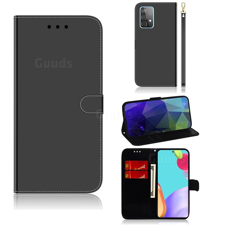 Shining Mirror Like Surface Leather Wallet Case for Samsung Galaxy A52 (4G, 5G) - Black