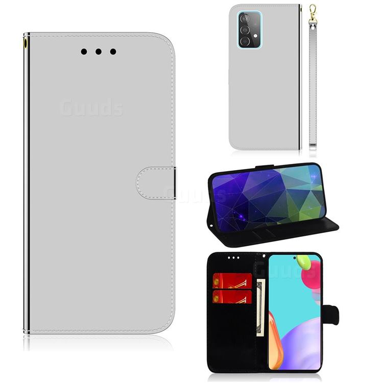 Shining Mirror Like Surface Leather Wallet Case for Samsung Galaxy A52 (4G, 5G) - Silver