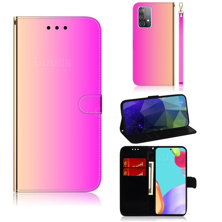 Shining Mirror Like Surface Leather Wallet Case for Samsung Galaxy A52 (4G, 5G) - Rainbow Gradient