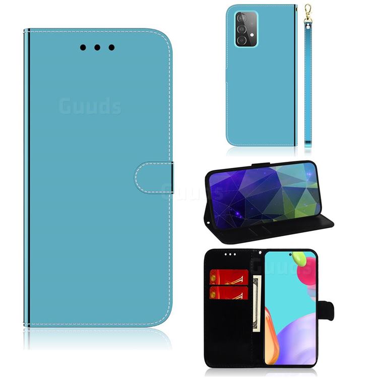 Shining Mirror Like Surface Leather Wallet Case for Samsung Galaxy A52 (4G, 5G) - Blue