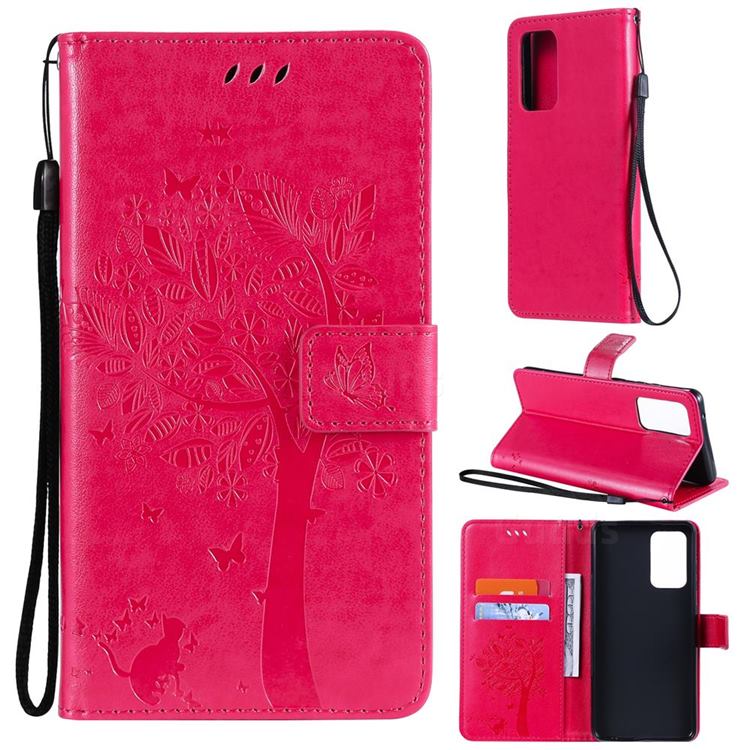 Embossing Butterfly Tree Leather Wallet Case for Samsung Galaxy A52 (4G, 5G) - Rose