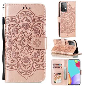 Intricate Embossing Datura Solar Leather Wallet Case for Samsung Galaxy A52 (4G, 5G) - Rose Gold