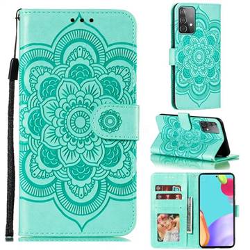 Intricate Embossing Datura Solar Leather Wallet Case for Samsung Galaxy A52 (4G, 5G) - Green