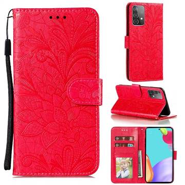 Intricate Embossing Lace Jasmine Flower Leather Wallet Case for Samsung Galaxy A52 (4G, 5G) - Red