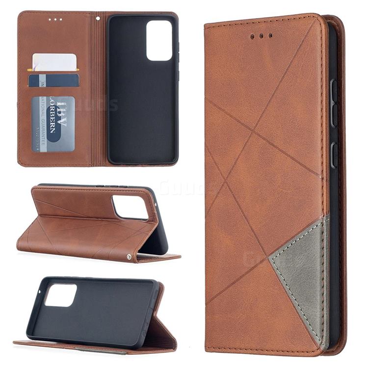 Prismatic Slim Magnetic Sucking Stitching Wallet Flip Cover for Samsung Galaxy A52 (4G, 5G) - Brown