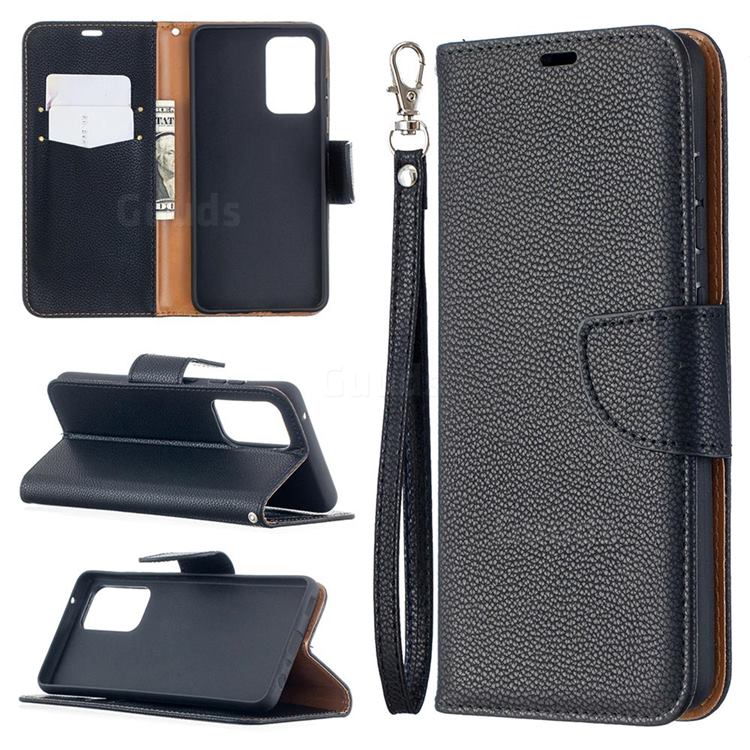 Classic Luxury Litchi Leather Phone Wallet Case for Samsung Galaxy A52 (4G, 5G) - Black