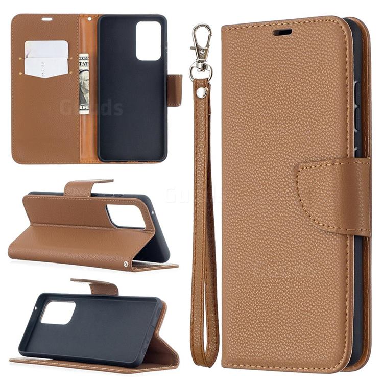 Classic Luxury Litchi Leather Phone Wallet Case for Samsung Galaxy A52 (4G, 5G) - Brown