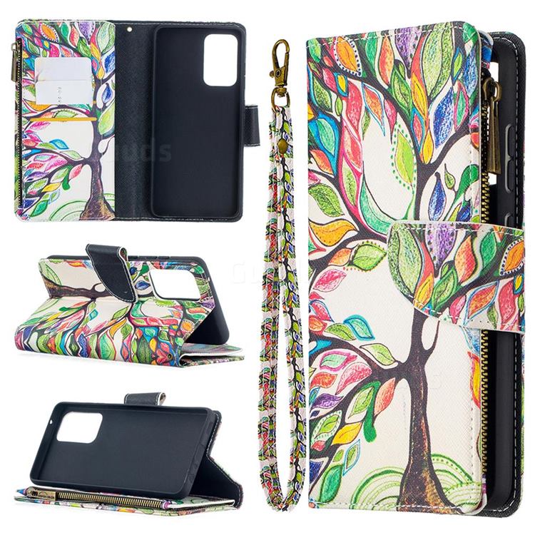 The Tree of Life Binfen Color BF03 Retro Zipper Leather Wallet Phone Case for Samsung Galaxy A52 (4G, 5G)