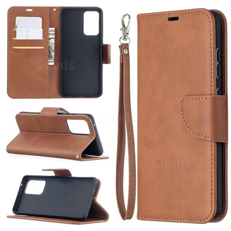 Classic Sheepskin PU Leather Phone Wallet Case for Samsung Galaxy A52 (4G, 5G) - Brown