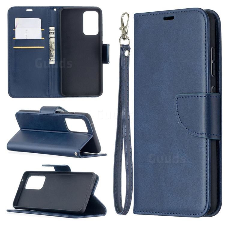 Classic Sheepskin PU Leather Phone Wallet Case for Samsung Galaxy A52 (4G, 5G) - Blue