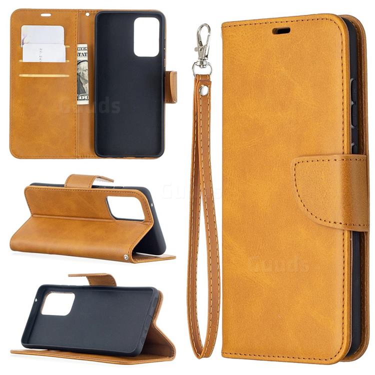Classic Sheepskin PU Leather Phone Wallet Case for Samsung Galaxy A52 (4G, 5G) - Yellow