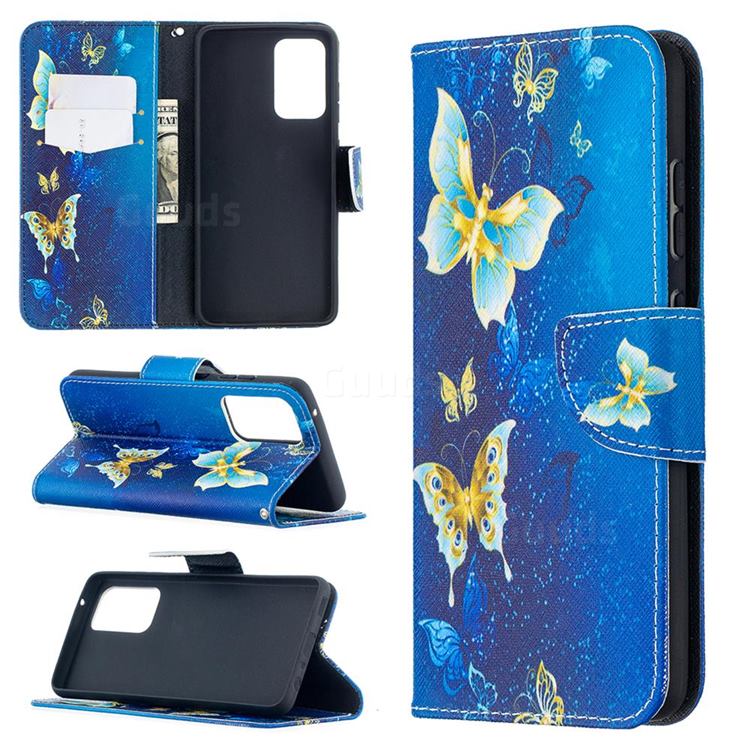 Golden Butterflies Leather Wallet Case for Samsung Galaxy A52 (4G, 5G)