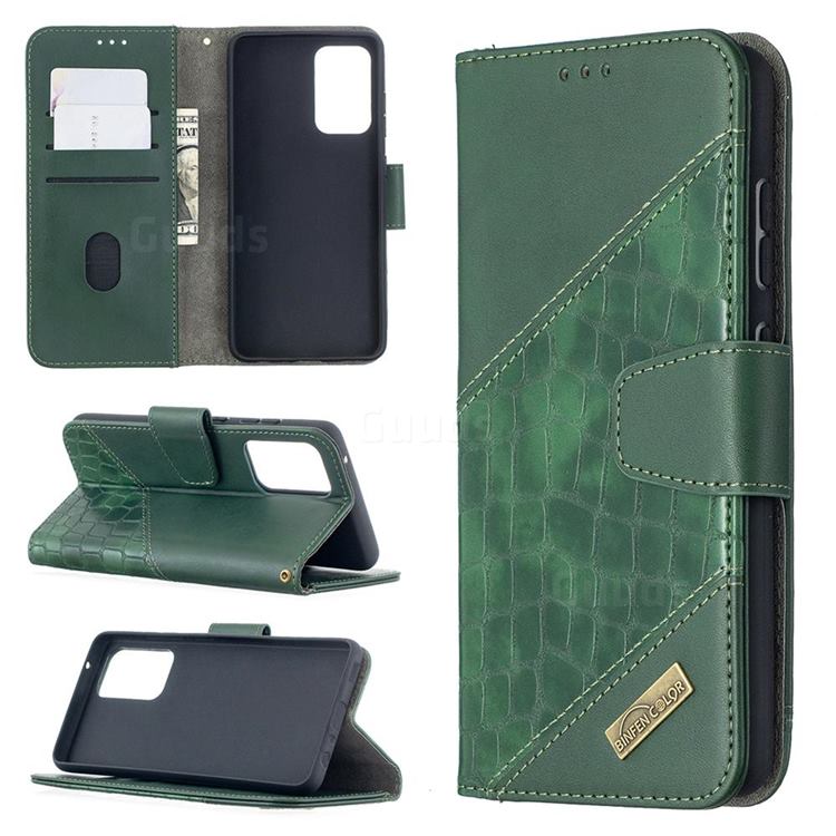 BinfenColor BF04 Color Block Stitching Crocodile Leather Case Cover for Samsung Galaxy A52 (4G, 5G) - Green