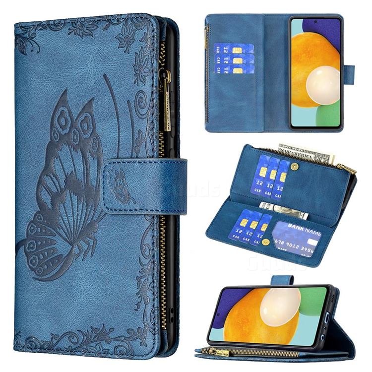Binfen Color Imprint Vivid Butterfly Buckle Zipper Multi-function Leather Phone Wallet for Samsung Galaxy A52 (4G, 5G) - Blue