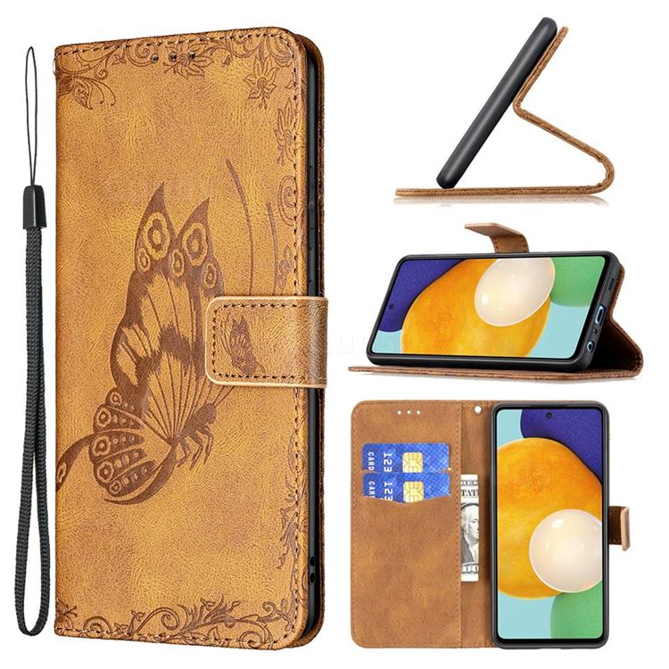 Binfen Color Imprint Vivid Butterfly Leather Wallet Case for Samsung Galaxy A52 (4G, 5G) - Brown