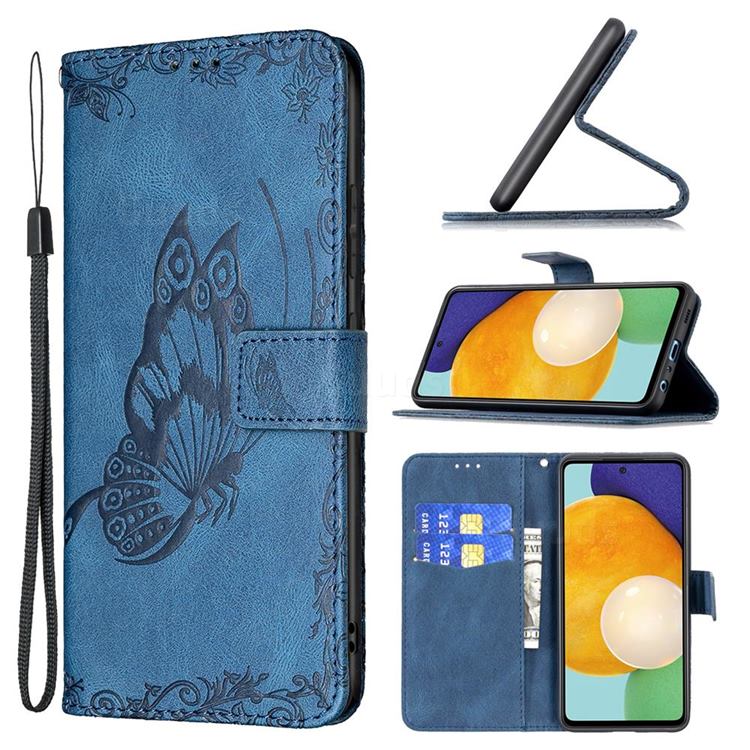 Binfen Color Imprint Vivid Butterfly Leather Wallet Case for Samsung Galaxy A52 (4G, 5G) - Blue