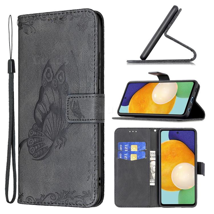 Binfen Color Imprint Vivid Butterfly Leather Wallet Case for Samsung Galaxy A52 (4G, 5G) - Black