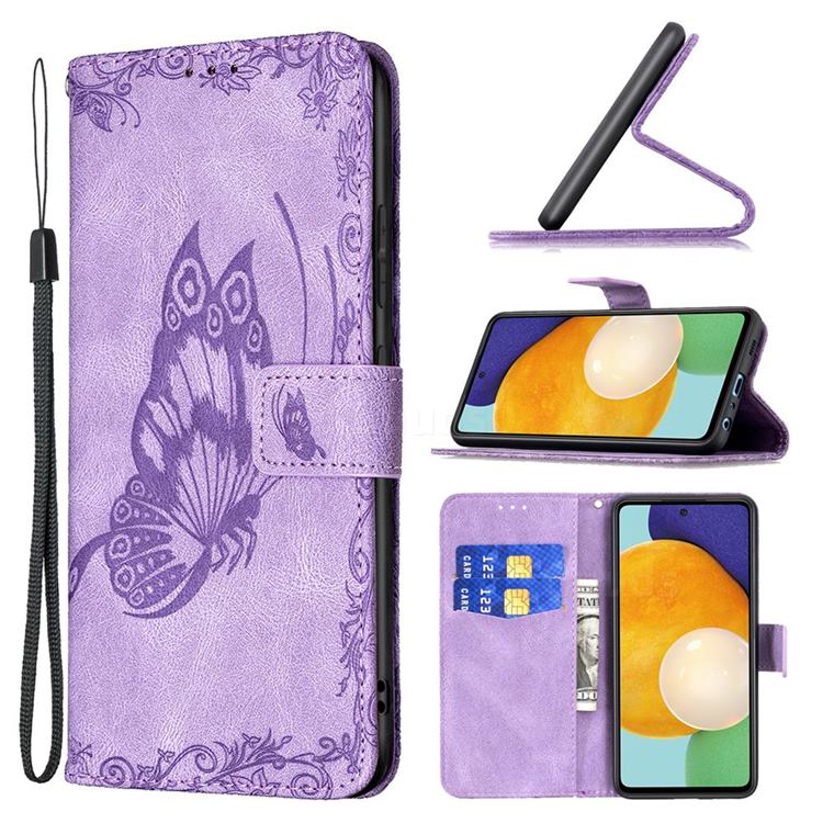 Binfen Color Imprint Vivid Butterfly Leather Wallet Case for Samsung Galaxy A52 (4G, 5G) - Purple
