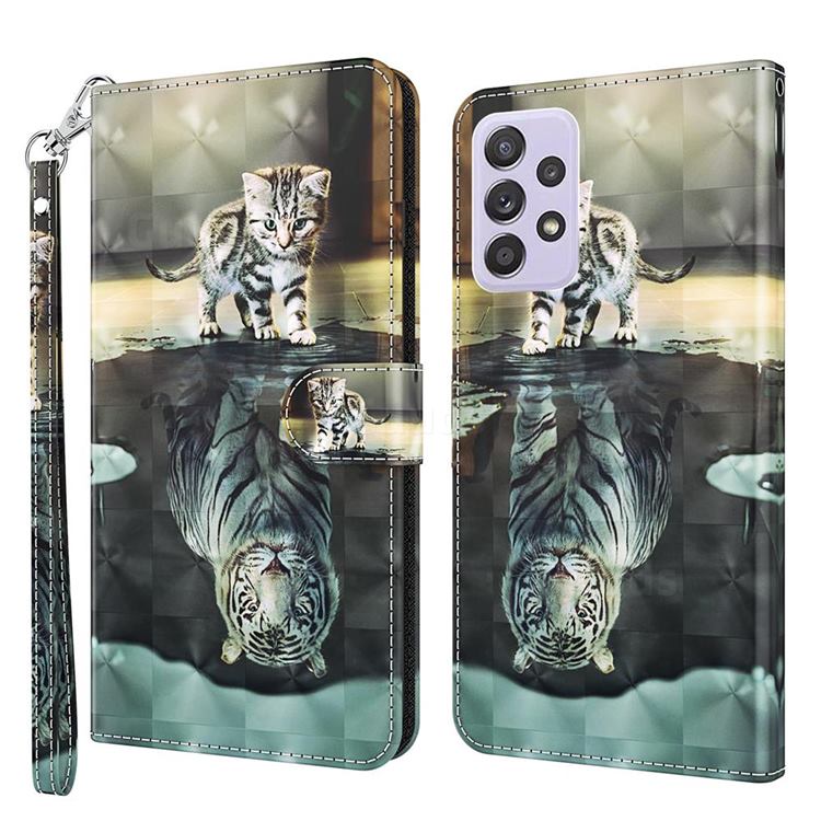 Tiger and Cat 3D Painted Leather Wallet Case for Samsung Galaxy A52 (4G, 5G)