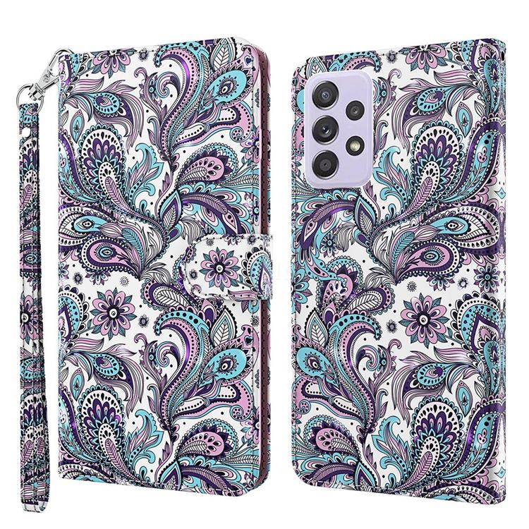 Swirl Flower 3D Painted Leather Wallet Case for Samsung Galaxy A52 (4G, 5G)