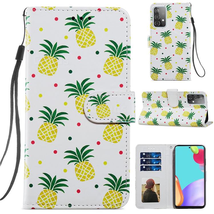 Pineapple Smooth Leather Phone Wallet Case for Samsung Galaxy A52 (4G, 5G)