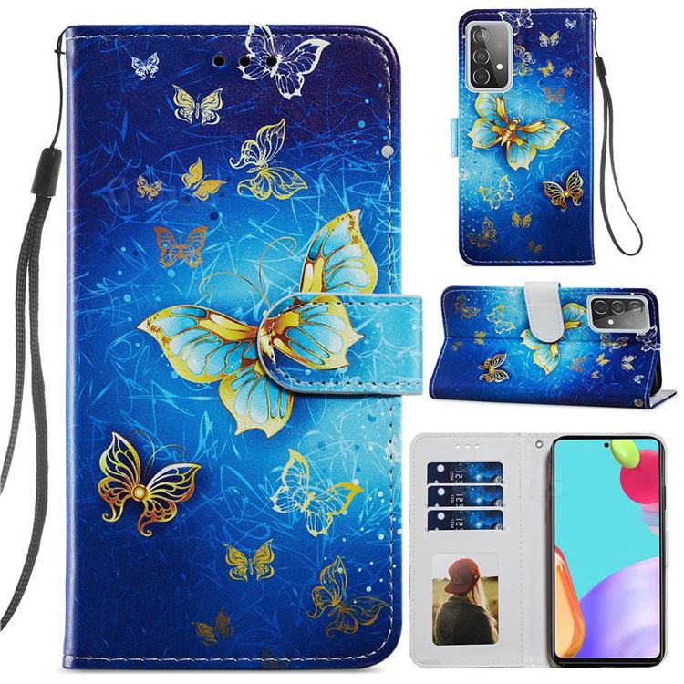 Phnom Penh Butterfly Smooth Leather Phone Wallet Case for Samsung Galaxy A52 (4G, 5G)
