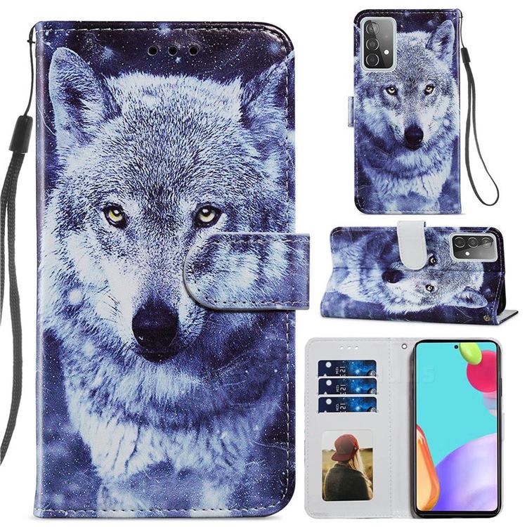White Wolf Smooth Leather Phone Wallet Case for Samsung Galaxy A52 (4G, 5G)