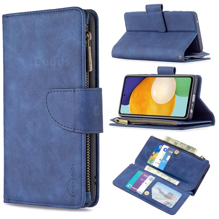 Binfen Color BF02 Sensory Buckle Zipper Multifunction Leather Phone Wallet for Samsung Galaxy A52 (4G, 5G) - Blue