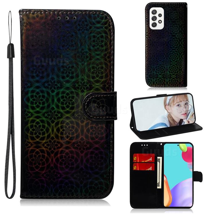 Laser Circle Shining Leather Wallet Phone Case for Samsung Galaxy A52 (4G, 5G) - Black