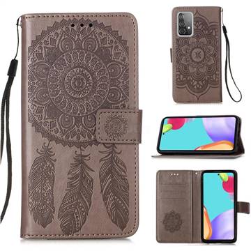 Embossing Dream Catcher Mandala Flower Leather Wallet Case for Samsung Galaxy A52 (4G, 5G) - Gray
