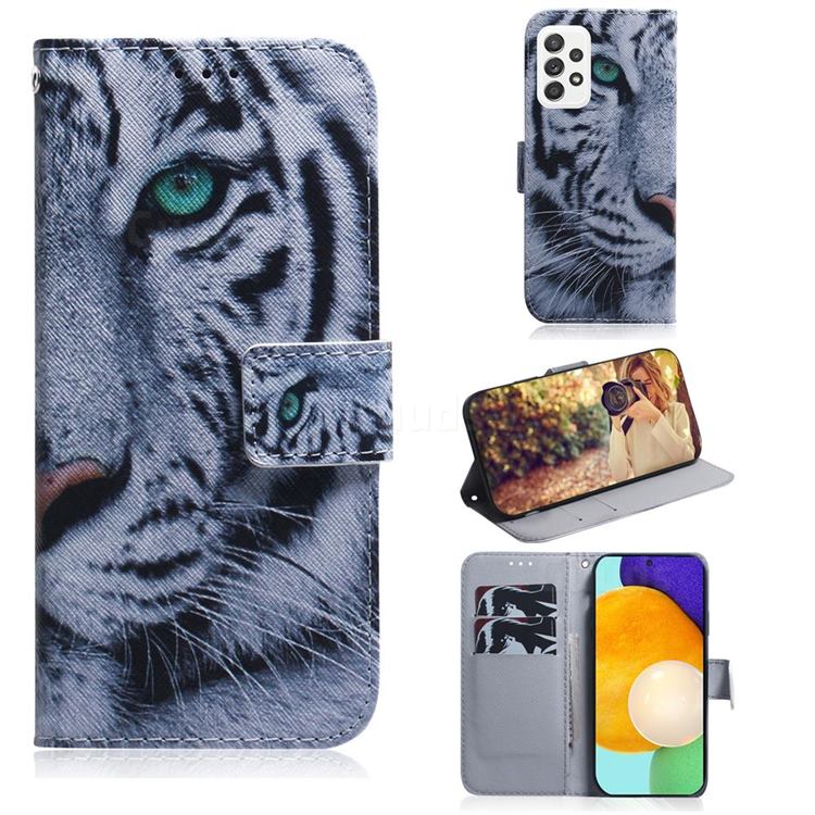 White Tiger PU Leather Wallet Case for Samsung Galaxy A52 (4G, 5G)