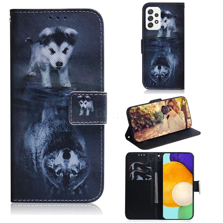 Wolf and Dog PU Leather Wallet Case for Samsung Galaxy A52 (4G, 5G)