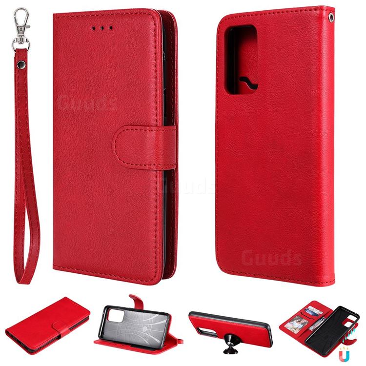 Retro Greek Detachable Magnetic PU Leather Wallet Phone Case for Samsung Galaxy A52 (4G, 5G) - Red