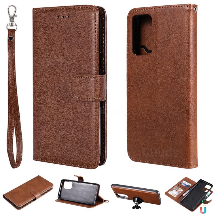 Retro Greek Detachable Magnetic PU Leather Wallet Phone Case for Samsung Galaxy A52 (4G, 5G) - Brown