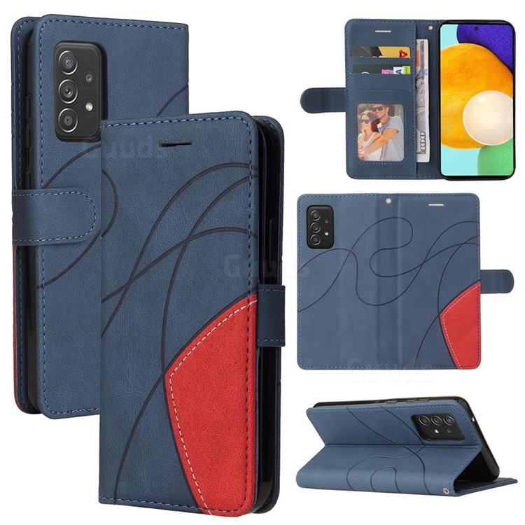 Luxury Two-color Stitching Leather Wallet Case Cover for Samsung Galaxy A52 (4G, 5G) - Blue