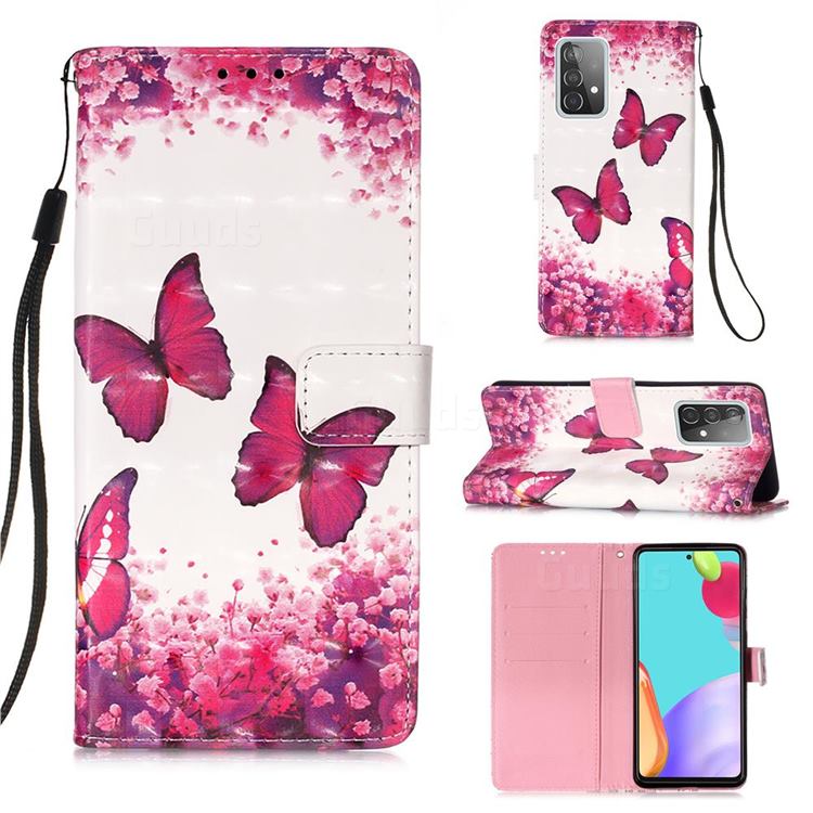 Rose Butterfly 3D Painted Leather Wallet Case for Samsung Galaxy A52 (4G, 5G)