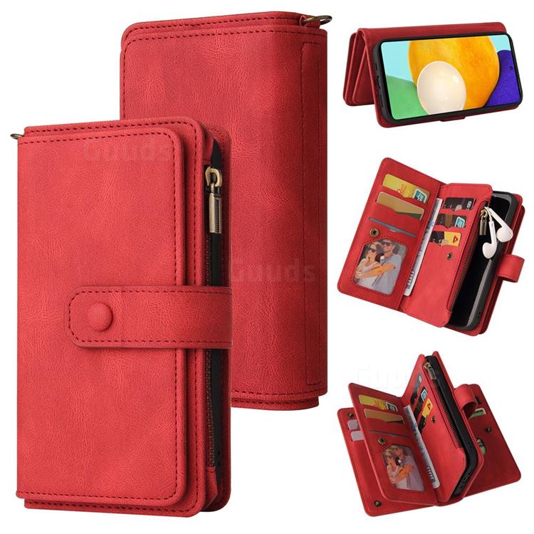 Luxury Multi-functional Zipper Wallet Leather Phone Case Cover for Samsung Galaxy A52 (4G, 5G) - Red