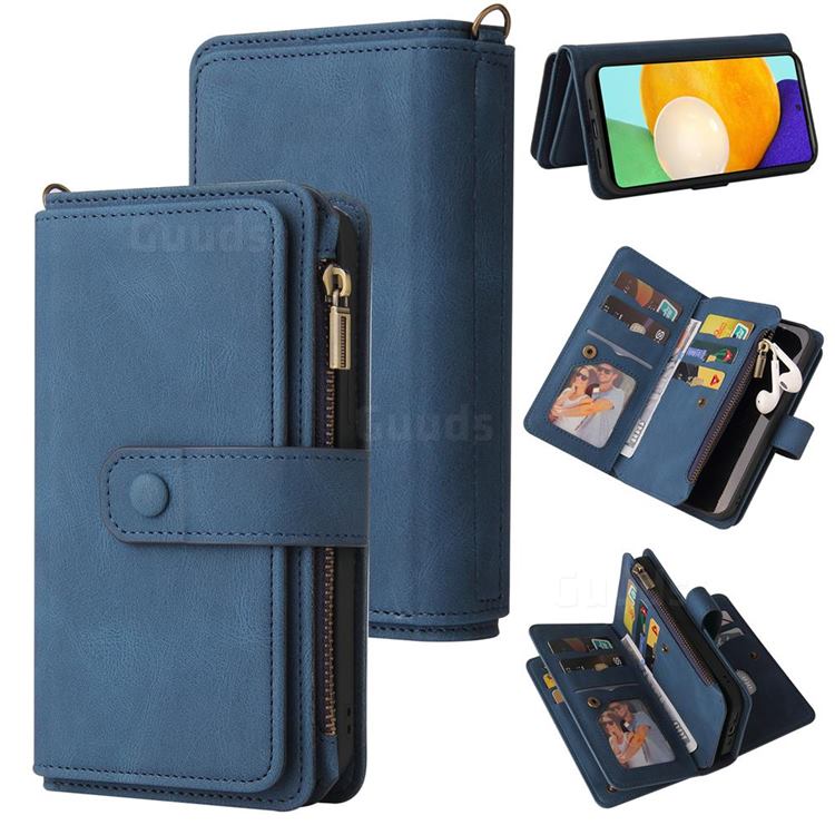 Luxury Multi-functional Zipper Wallet Leather Phone Case Cover for Samsung Galaxy A52 (4G, 5G) - Blue