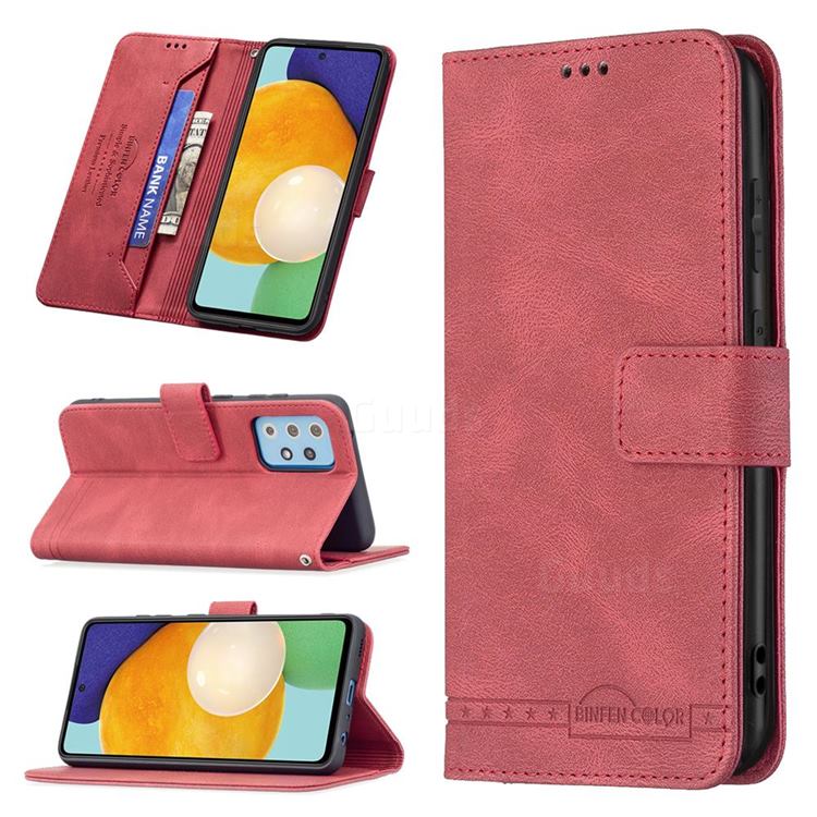 Binfen Color RFID Blocking Leather Wallet Case for Samsung Galaxy A52 (4G, 5G) - Red