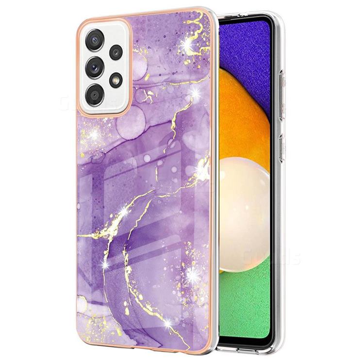 Fashion Purple Electroplated Gold Frame 2.0 Thickness Plating Marble IMD Soft Back Cover for Samsung Galaxy A52 (4G, 5G)