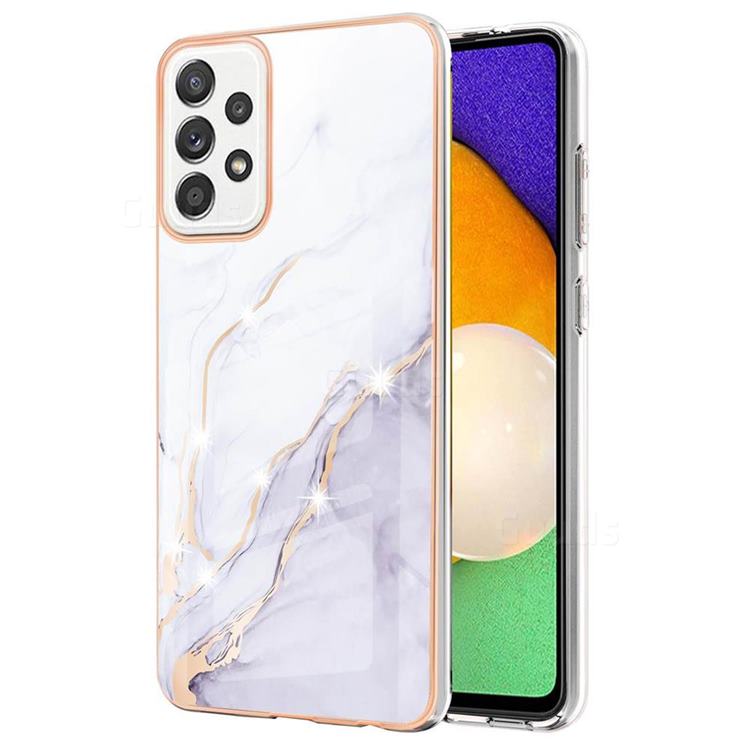 White Dreaming Electroplated Gold Frame 2.0 Thickness Plating Marble IMD Soft Back Cover for Samsung Galaxy A52 (4G, 5G)
