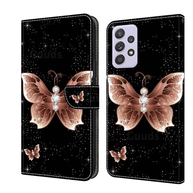 Black Diamond Butterfly Crystal PU Leather Protective Wallet Case Cover for Samsung Galaxy A52 (4G, 5G)
