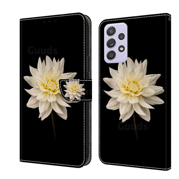 White Flower Crystal PU Leather Protective Wallet Case Cover for Samsung Galaxy A52 (4G, 5G)