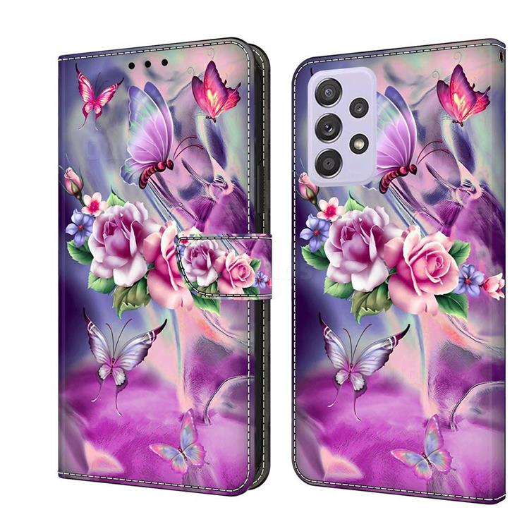 Flower Butterflies Crystal PU Leather Protective Wallet Case Cover for Samsung Galaxy A52 (4G, 5G)