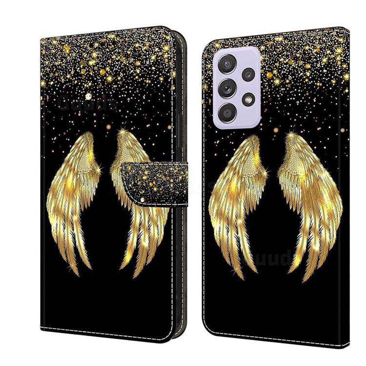 Golden Angel Wings Crystal PU Leather Protective Wallet Case Cover for Samsung Galaxy A52 (4G, 5G)