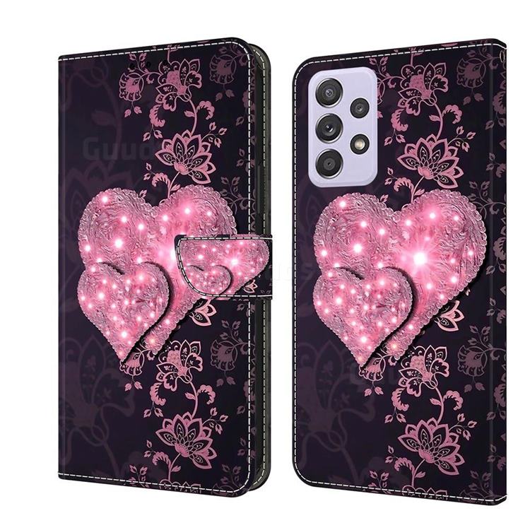 Lace Heart Crystal PU Leather Protective Wallet Case Cover for Samsung Galaxy A52 (4G, 5G)
